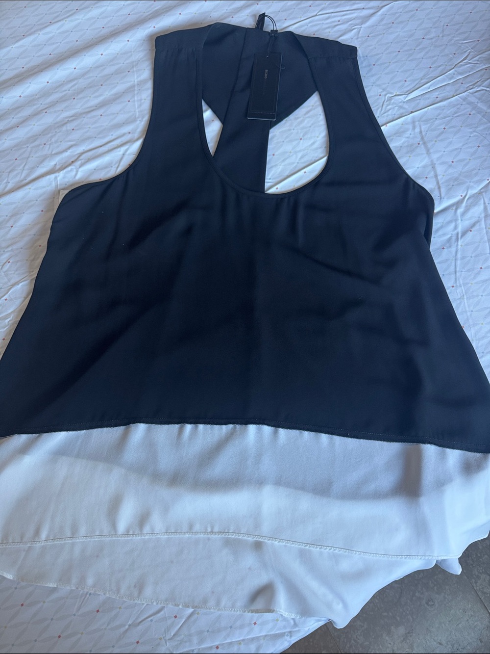 BCBGMaxAzria Black and White Sleeveless Layered Tank Top